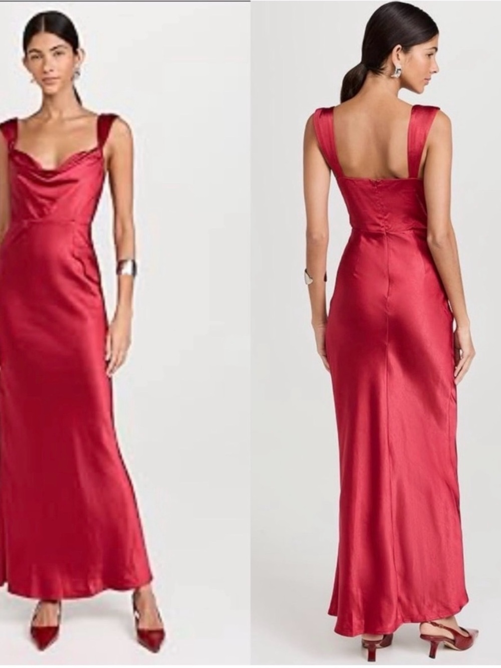 NWT Runway The Label Margot Red Satin Cowl Neck Dress - Picture 3 of 7